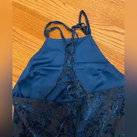 Jodi Kristopher Sparkly Navy Blue Fit and Flare Tulle Dress - Picture 6 of 12